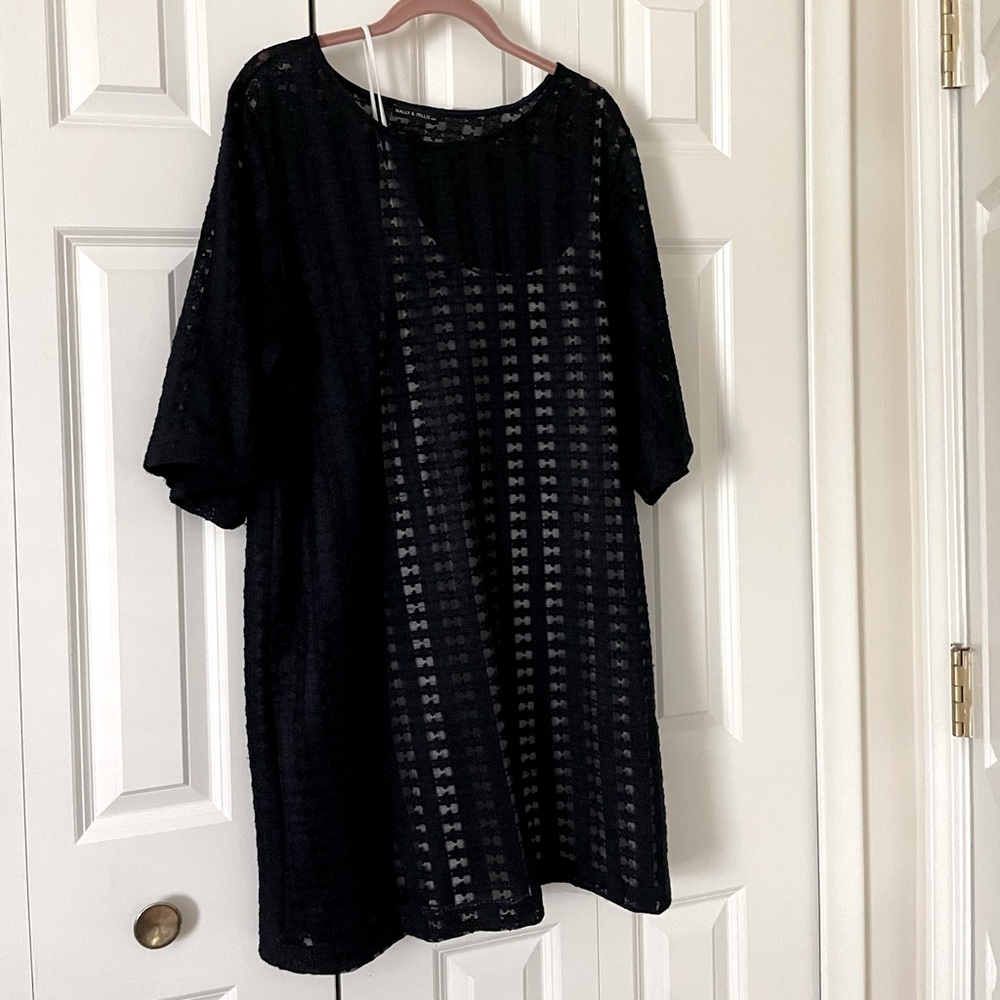 Nally & Millie Navy Layered Dress Lace Overlay 2 Piece Dress Size L